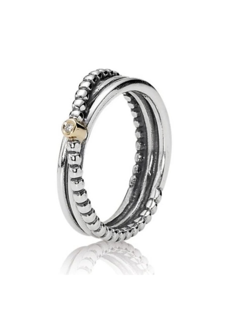 Pandora Sterling Silver + 14K Rising Star Stackable Ring w/Diamond - 190243D, si